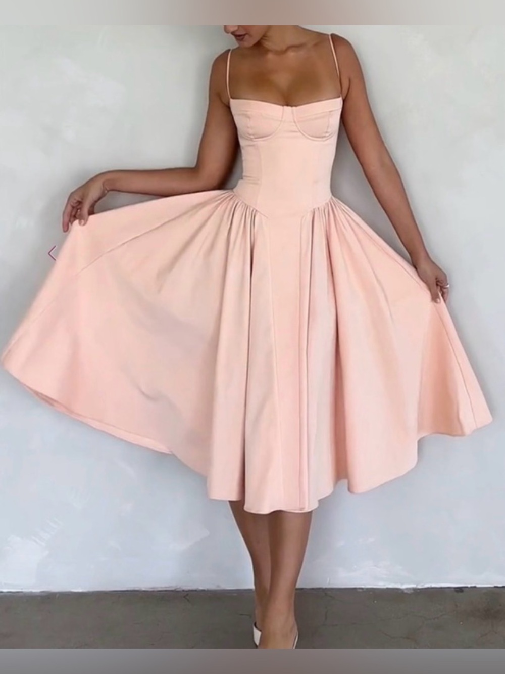 NEW House OF CB Womens Samaria Corset Fit & Flare Dress in Peach Sz M PLUS CUP